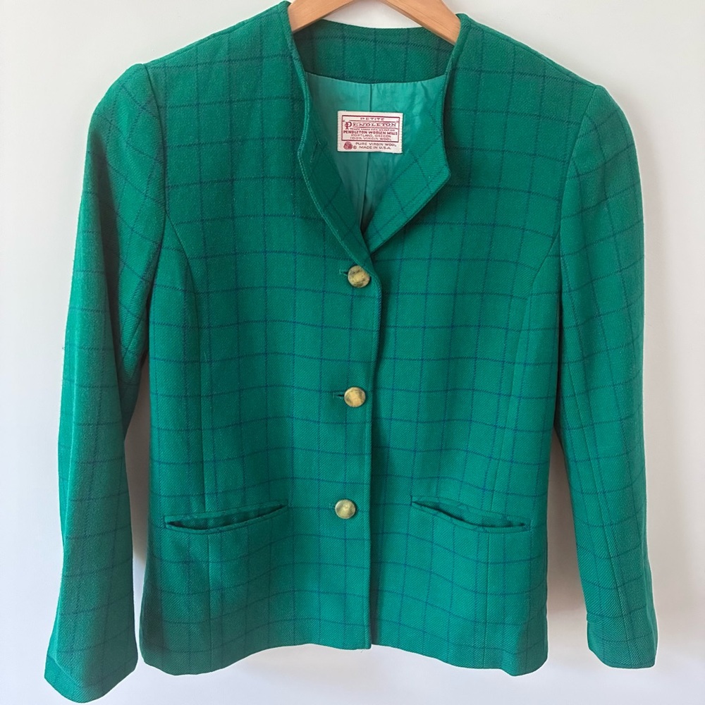 VTG 70s Pendleton Wool Windowpane Blazer Jacket Size S Petite (AS-IS)